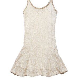 Vintage 90's Betsey Johnson LUXE Ivory Lace Slip Dress Purple Flower Trim Medium